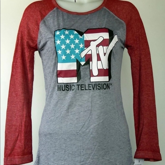 MTV American Flag Semi SheerBurnout Raglan Tee - Picture 1 of 5